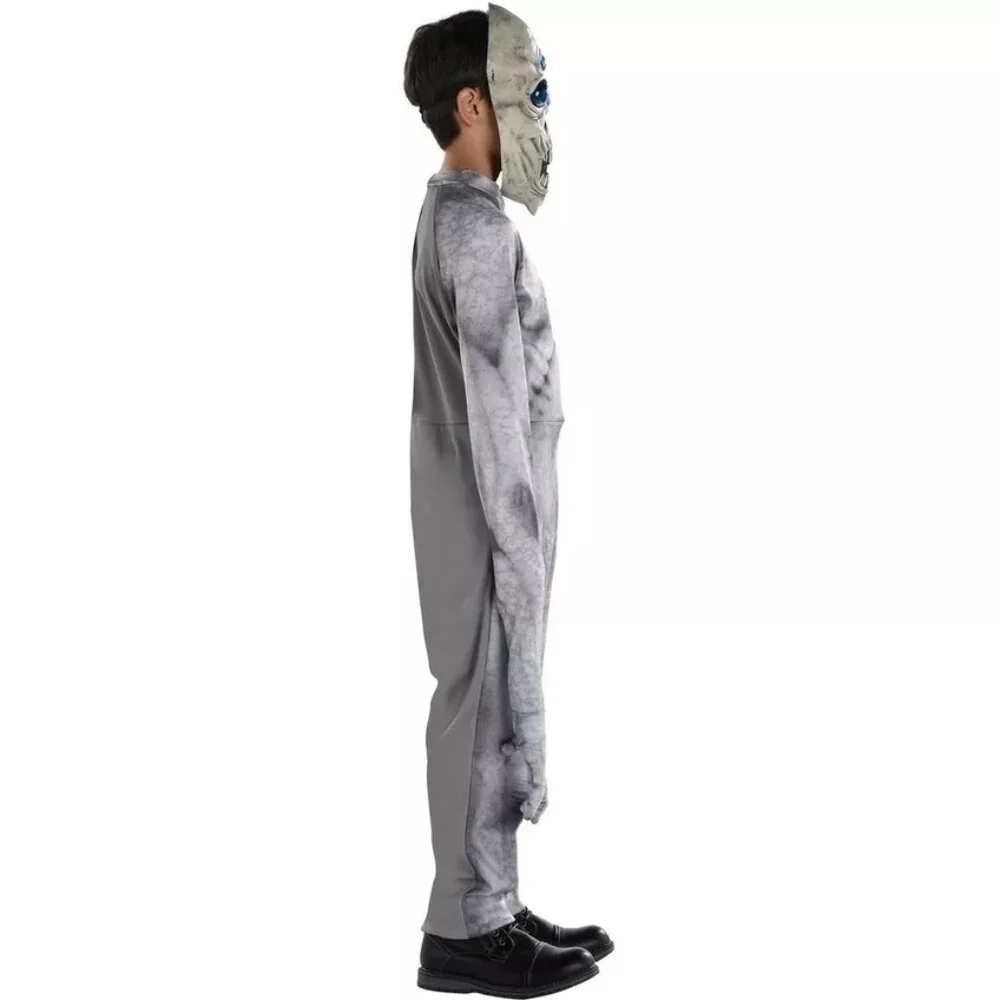 Illusion Grey Long Arm Alien Costume Scary Eyes Teeth Mask Halloween Gray Kids L